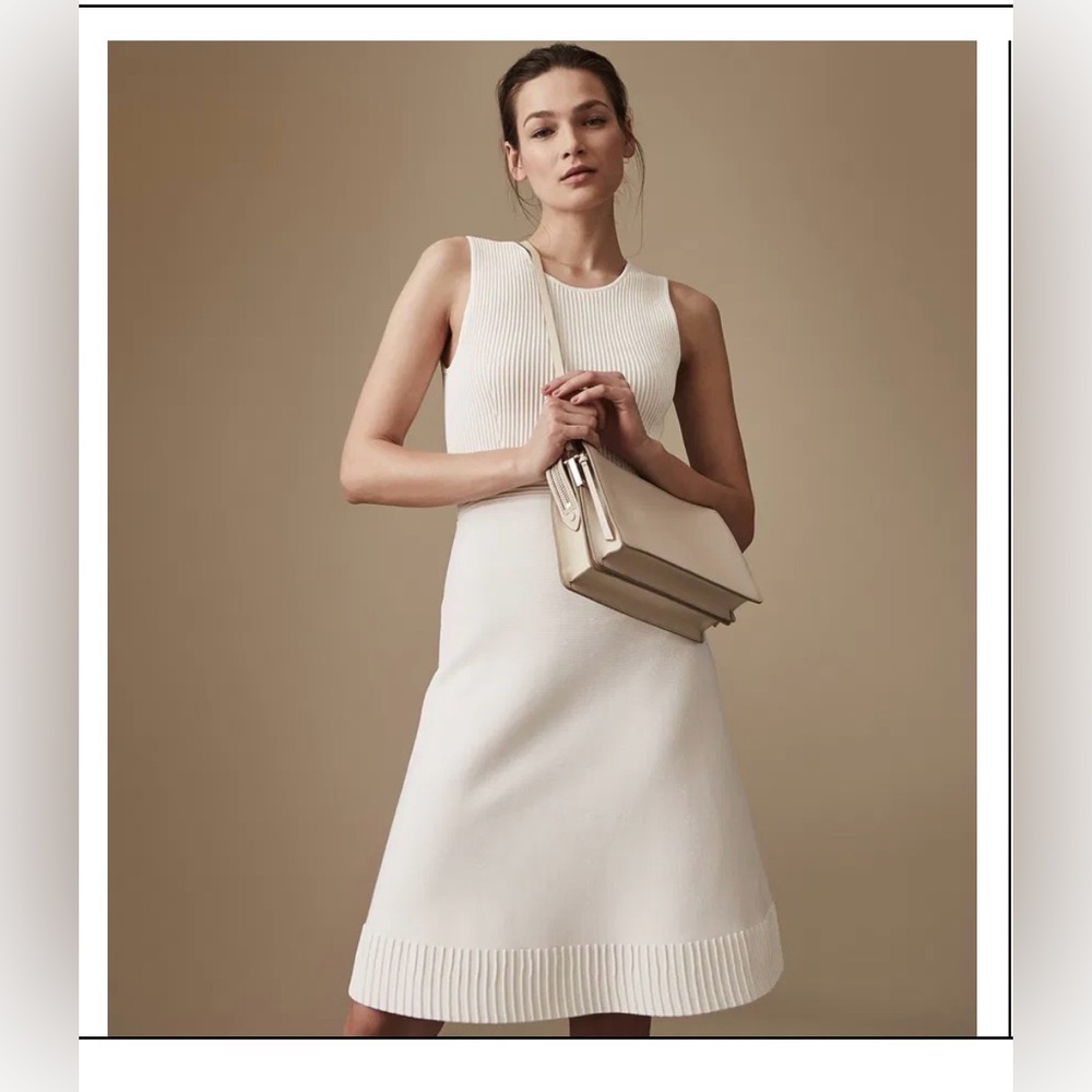 REISS  Haley Structured-Knit Dress In Off White Size US 2